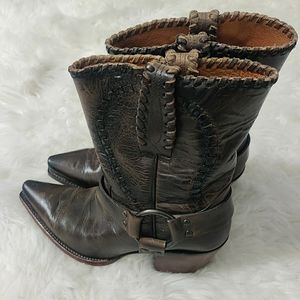 Brown pointed distressed leather cowboy boots bohemian Idlewild  7 1/2